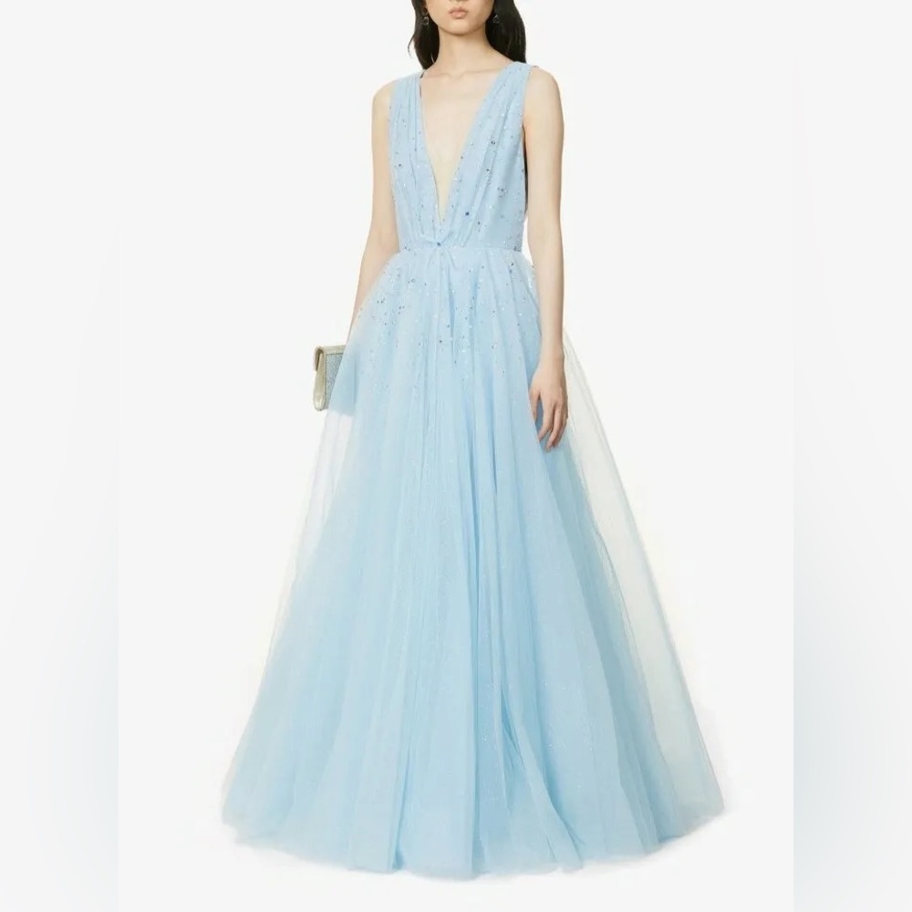 Jenny Packham Blue Tulle Embellished Gown Size 6/8